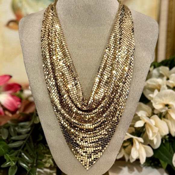 Amazing Vintage Whiting & Davis Co. Gold Mesh Scarf Collar Necklace/ Statement - Picture 8 of 14